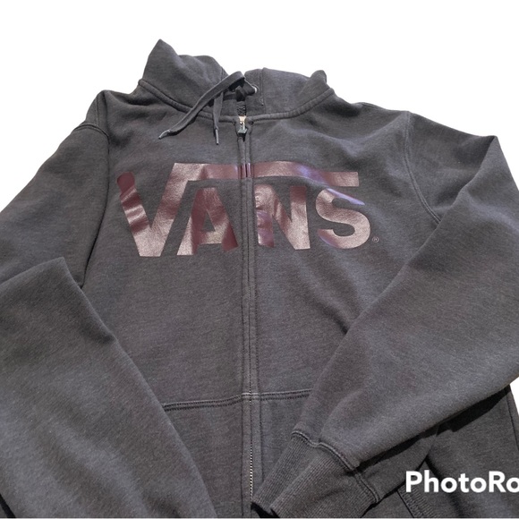 Vans Unisex adult size small charcoal grey zip up with burgundy lettering. - Picture 3 of 3